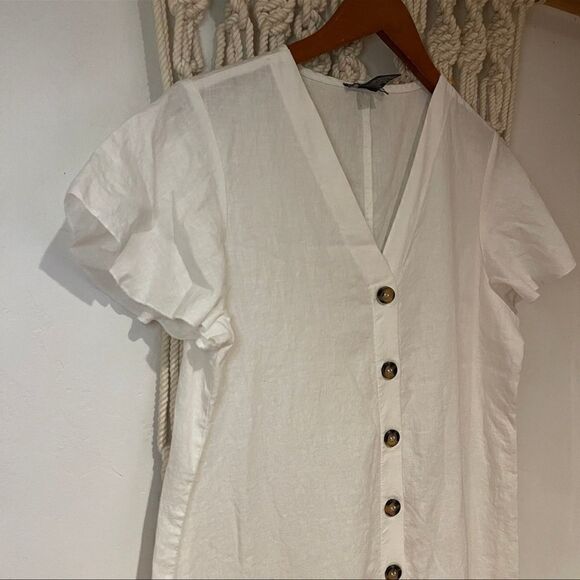 Chelsea + Theodore Linen Rayon Midi Dress SZ MED - White Minimalist Sustainable - Picture 3 of 7